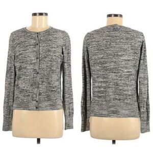 Ann Taylor Loft Y2K Space Dye Marl Knit Button Down Cardigan Black White Sz M